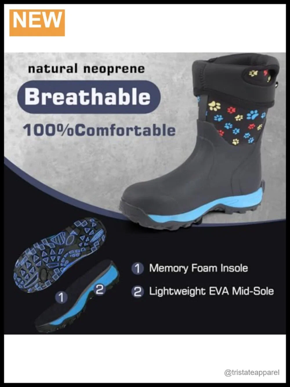 Women's Mid Calf Waterproof Neoprene Rubber Rain Boots Insulated Barn Boots